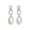 Approx. 8.5 mm, Freshwater Pearl, Link Chain CZ Paved Dangle Pearl Stud Earrings