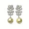 Approx. 10.5 mm, Gold South Sea Pearl, Twin Flower CZ Dangle Pearl Stud Earrings