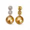 Approx. 12.0 mm, Amami Oshima, Aurora Chakin, Gold South Sea Pearl, Double Halo Diamond Dangle Pearl Stud Earrings