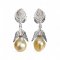Approx. 10.0 - 10.5 mm, Gold South Sea Pearl, Leaves Dangle Pearl Stud Earrings