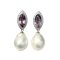 Approx. 11.0 - 13.0 mm, Freshwater Pearl, Marquise Amethyst Halo Moissanite Hook Dangle Pearl Stud Earrings
