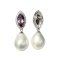 Approx. 11.0 - 13.0 mm, Freshwater Pearl, Marquise Amethyst Halo Moissanite Hook Dangle Pearl Stud Earrings