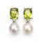 Approx. 8.0 mm, Akoya Pearl, Peridot Hook Dangle Pearl Stud Earrings