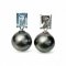 Approx. 12.0 mm, Tahitian Pearl, "Petra" Sky Blue Topaz Hook Dangle Pearl Stud Earrings