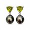 Approx. 9.0 mm, Tahitian Pearl, Peridot Trilliant Shape Stud Earrings Hooks with Dangle Pearl Jacket