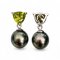 Approx. 9.0 mm, Tahitian Pearl, Peridot Trilliant Shape Stud Earrings Hooks with Dangle Pearl Jacket