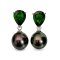 Approx. 9.7 -10.0 mm, Tahitian Pearl, Diopside Green Pear Hook Dangle Pearl Stud Earrings
