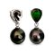 Approx. 9.7 -10.0 mm, Tahitian Pearl, Diopside Green Pear Hook Dangle Pearl Stud Earrings