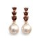 Approx. 8.0 - 8.5 mm, Akoya Pearl, Three Heart Stones Garnet Hook Dangle Pearl Stud Earrings