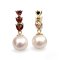 Approx. 8.0 - 8.5 mm, Akoya Pearl, Three Heart Stones Garnet Hook Dangle Pearl Stud Earrings