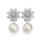 Approx. 10.5 mm, Ediosn Pearl, Sunflower CZ Paved Dangle Pearl Stud Earrings