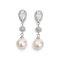 Approx. 8.1 - 8.3 mm, Akoya Pearl, CZ Drop Shape Halo Hexagonal Step Dangle Pearl Stud Earrings