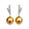 10.5 mm and 10.7 mm, Gold South Sea Lot, Double Row Lab Grown Diamond Dangle Pearl Stud Earrings