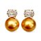 11.3 mm and 11.5 mm, Gold South Sea Pearl, Diamond Dot Oval Shape Pearl Stud Earrings