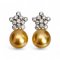10.9 mm and 11.0 mm, Gold South Sea Pearl, Diamond Star Pearl Stud Earrings