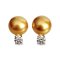 11.2 mm and 11.3 mm, Gold South Sea Pearl, Diamond Dot Bottom Pearl Stud Earrings