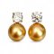11.3 mm and 11.4 mm, Gold South Sea Pearl, Moissanite Round Shape Dot Pearl Earrings