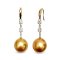12.2 mm and 12.4 mm, Gold South Sea Pearl, Fish Hooks Diamond Stripe Dangle Pearl Earrings