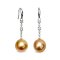 11.7 mm and 12.0 mm, Gold South Sea Pearl, Fish Hooks Diamond Stripe Dangle Pearl Earrings
