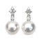 12.1 mm and 12.2 mm, White South Sea Pearl, Rhombus Diamond Dot Dangle Pearl Stud Earrings