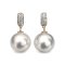 Approx. 11.0 mm up, White South Sea Pearl, Diamond Paved Plate Dangle Pearl Stud Earrings