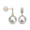 Approx. 11.0 mm up, White South Sea Pearl, Diamond Paved Plate Dangle Pearl Stud Earrings