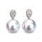 9.1 mm and 9.2 mm, White South Sea Pearl, Drop Diamond Paved Pearl Stud Earrings