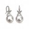 11.2 mm and 11.3 mm, White South Sea Pearl, West Indian Jasmine Diamond Paved Pearl Fish Hooks Earrings