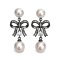 Approx. 6.0-6.5 mm and 8.0-8.5 mm, Akoya Pearl, Bow Double Pearl Stud Earrings