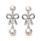 Approx. 6.5 mm and 8.0 mm, Akoya Pearl, Bow Double Pearl Stud Earrings