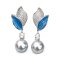 Approx. 8.0 mm, Blue Rose, Akoya Pearl, Blue Leaves CZ Paved Dangle Pearl Stud Earrings
