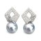 Approx. 8.0 mm, Bluish Gray, Akoya Pearl, Diamond CZ Paved Pearl Stud Earrings