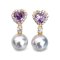 Approx. 8.0 mm, Blue Rose, Akoya Pearl, Purple Heart Halo CZ Dangle Pearl Stud Earrings
