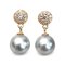 Approx. 8.0 mm, Blue Rose, Akoya Pearl, CZ Dot Halo Dangle Pearl Stud Earrings