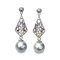 Approx. 8.0 mm, Blue Rose, Akoya Pearl, Rhombus CZ Dangle Pearl Stud Earrings