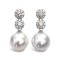 12.1 mm and 12.1 mm, White South Sea Pearl, Double Circle Diamond Paved Dangle Pearl Jacket Stud Earrings