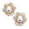 Approx. 11.0 - 12.0 mm, White South Sea Pearl, Flower CZ Paved Pearl Omega Earrings
