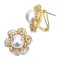 Approx. 11.0 - 12.0 mm, White South Sea Pearl, Flower CZ Paved Pearl Omega Earrings