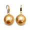 13.2 mm and 13.4 mm, Gold South Sea Pearl, Fish Hooks Dangle Pearl Earrings