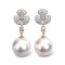 Approx. 12.6 mm, White South Sea Pearl, Flower Diamond Paved Dangle Pearl Stud Earrings