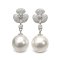 12.1 mm and 12.1 mm, White South Sea Pearl, Clover Leaf Diamond Paved Dangle Pearl, Stud Earrings