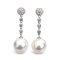 Approx. 12.0 mm, White South Sea Pearl, Diamond Wheel Diamond Stripe Dangle Pearl Stud Earrings