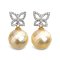 11.9 mm and 12.2 mm, Hanashinju Pearl, Gold South Sea Pearl, Stencil Butterfly Diamond Paved Dangle Pearl Stud Earrings