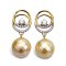 11.9 mm and 11.9 mm, Hanashinju Pearl, Gold South Sea Pearl, Double Circle Diamond Dangle Pearl Stud Earring