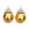 13.2 mm and 13.3 mm, Gold South Sea Pearl, Crown Diamond Pearl Stud Earrings
