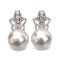 10.5 mm and 10.5 mm, White South Sea Pearl, Crown Diamond Pearl Stud Earrings