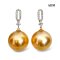 Approx. 12.0 mm, Gala Gold Lot, Gold South Sea Pearl, O Ring CZ Paved Dangle Pearl Stud Earrings