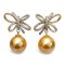 13.3 mm and 13.4 mm, Gold South Sea Pearl, Bow Diamond Paved Dangle Pearl Stud Earrings