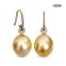 12.0 mm and 12.1 mm, Gold South Sea Pearl, Fish Hooks Earrings with Donut Moissanite Pearl
