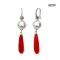 Approx. 9.0 mm, White South Sea Pearl, Ring Diamond Paved Dangle Pearl & Red Coral Fish Hooks Earrings